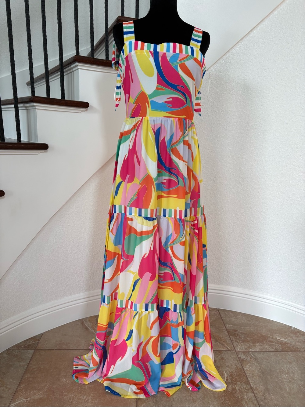 Flying Tomato maxi dress Swirl Tie shouldersPink,Yellow, Blue, Green Medium NWOT